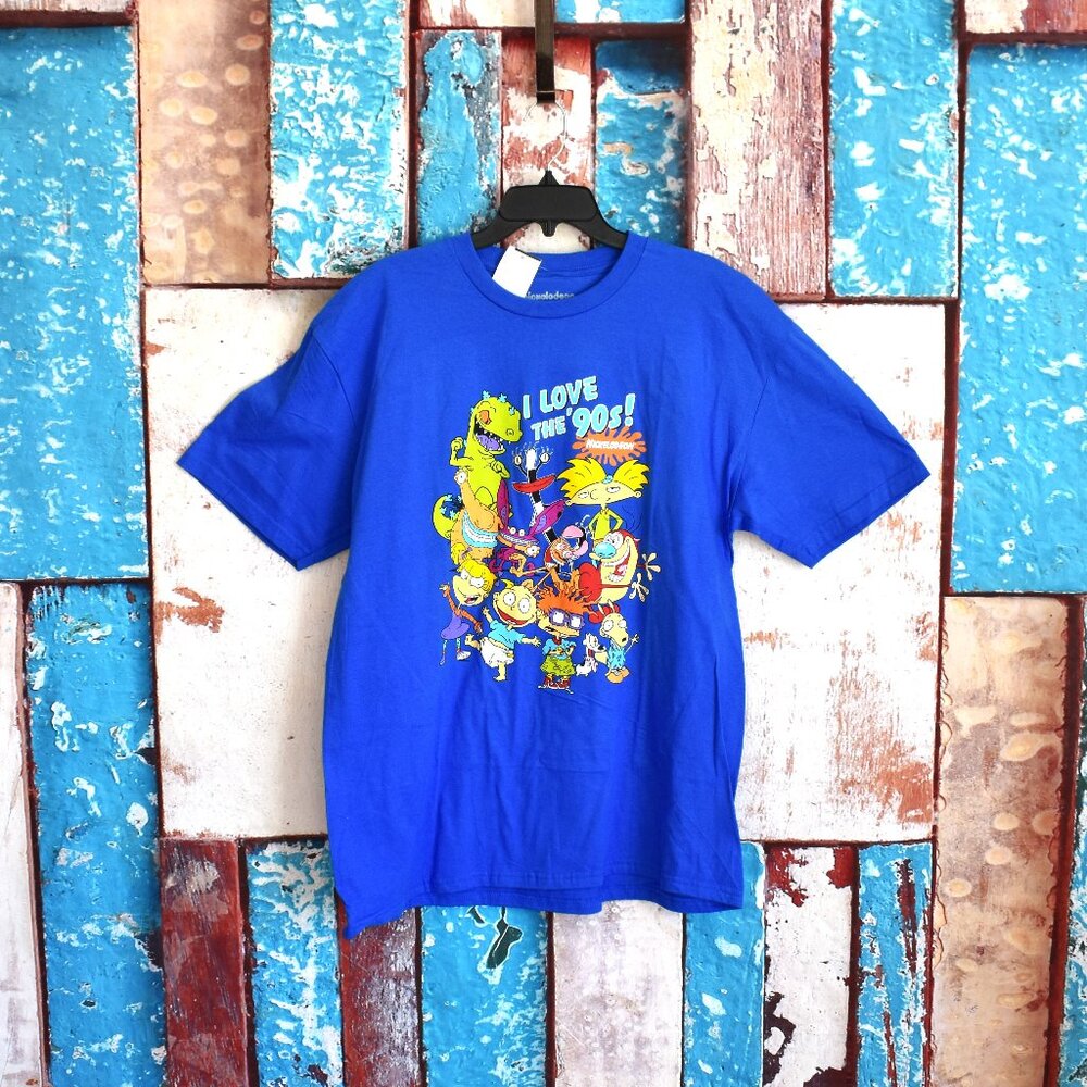 Men's Nickelodeon I Love The 90's Vintage Cast T-Shirt XLARGE Blue NEW